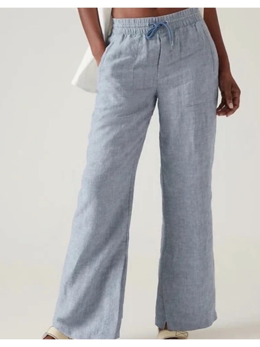 Athleta Retreat Linen Wide Leg Pants Chambray Blue Pull-On
